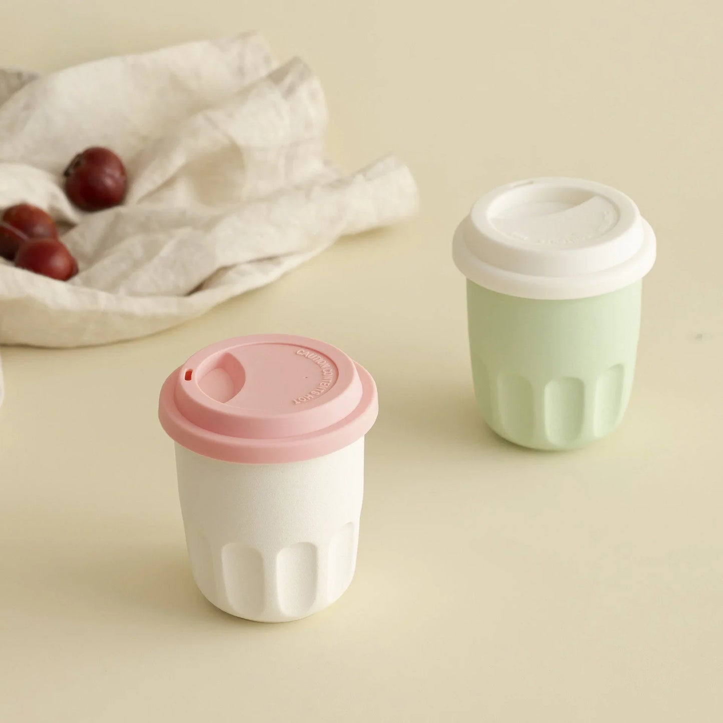 Frosted Grooved Ceramic Reusable Coffee Cup