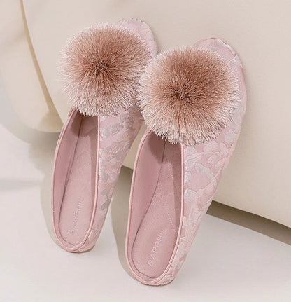 Fluffy Floral Jacquard Cotton Sateen House Slippers