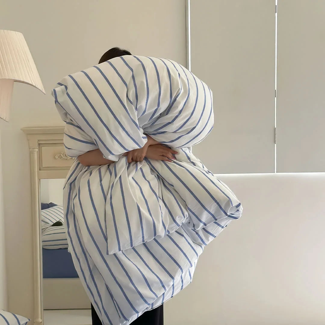 Crisp Blue & White Striped Washed Cotton Bedding Set