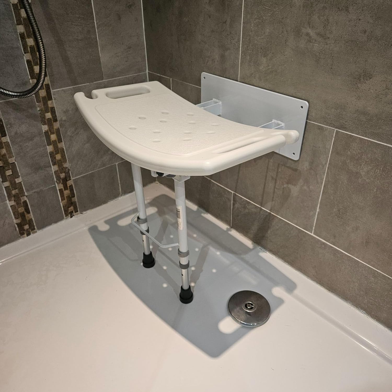 ECSS05W Fold down Wall Mounted Shower Seat with Legs Aids & Accessories Bath & Shower Aids Bath & Shower Safety Seating & Transfer Benches Bathroom Safety Mobility & Daily Living Aids