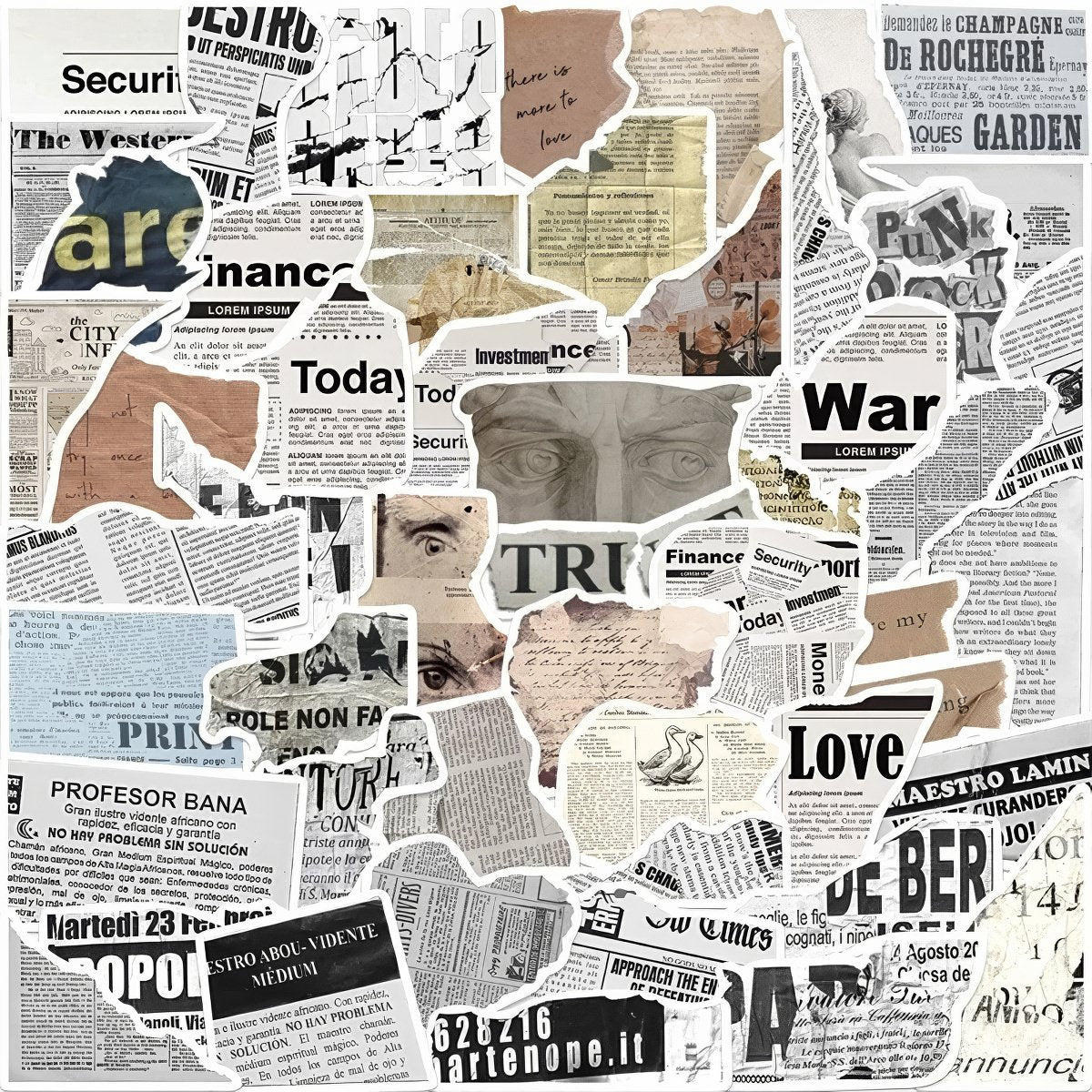 Vintage Newspaper Collage Sticker Pack