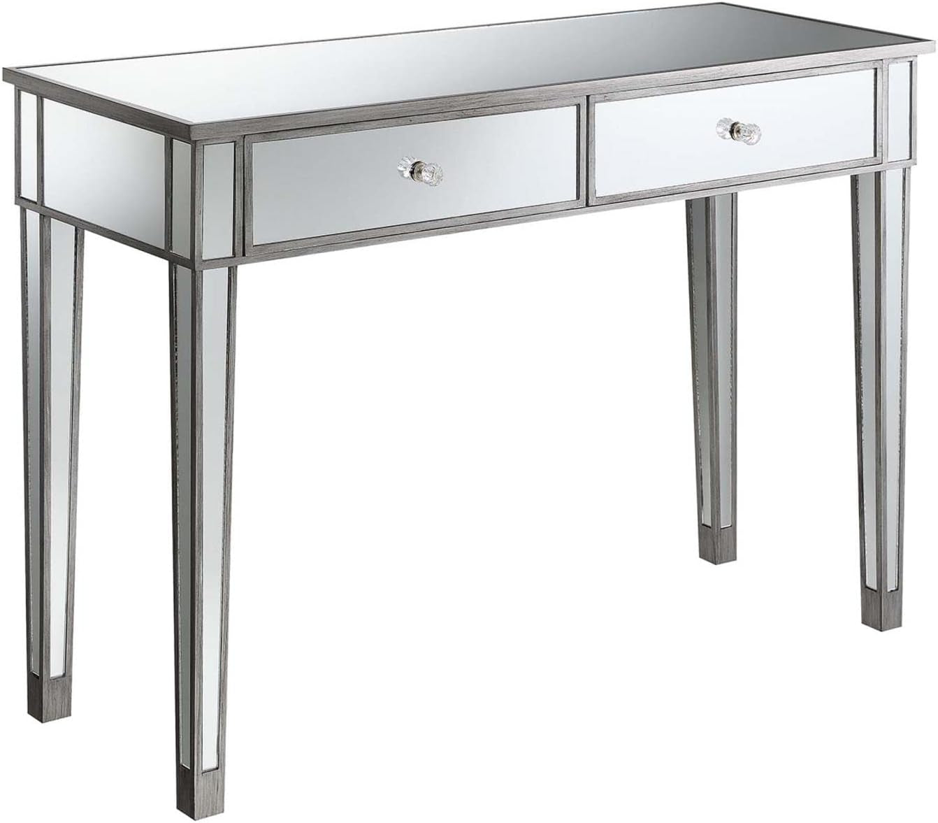 Convenience Concepts Gold Coast Mirrored Desk 42" - Console Table with 2 Drawers for Storage in Living Room, Office, Antique Silver/Mirror Furniture Home & Kitchen Home Office Desks Home Office Furniture