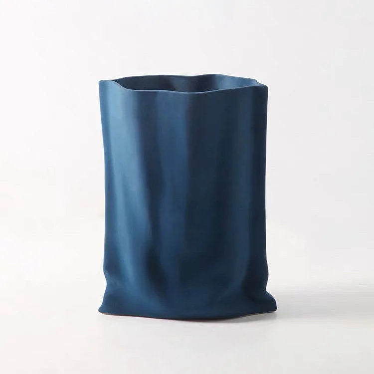 Frosted Ruched Ceramic Paper Bag Vase