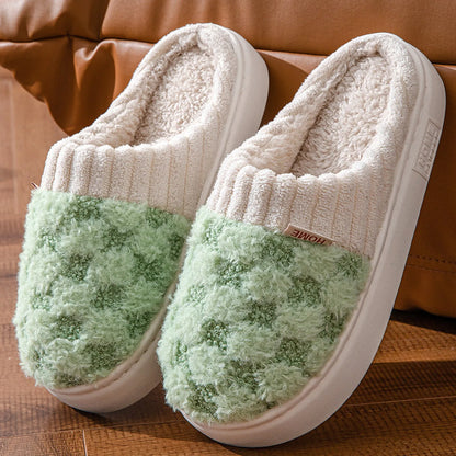 Fuzzy Checkered Plush Fleece House Slippers