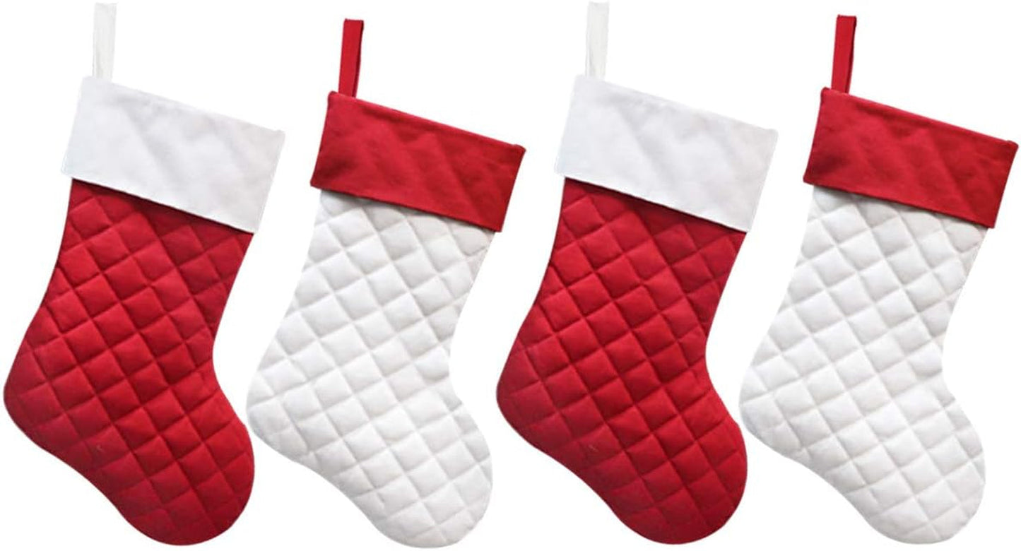 Ivenf Christmas Stockings, 4 Pcs 18 Inches Quilted Cotton Red or White Thick Luxury Stockings, for Family Holiday Xmas Party Decorations… Home & Kitchen Seasonal Décor Stockings Stockings & Holders