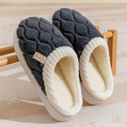 Plush Diamond Quilted Cotton House Slippers