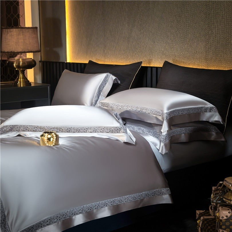 Willa Silver Modern Satin Egyptian Cotton Bedding Set