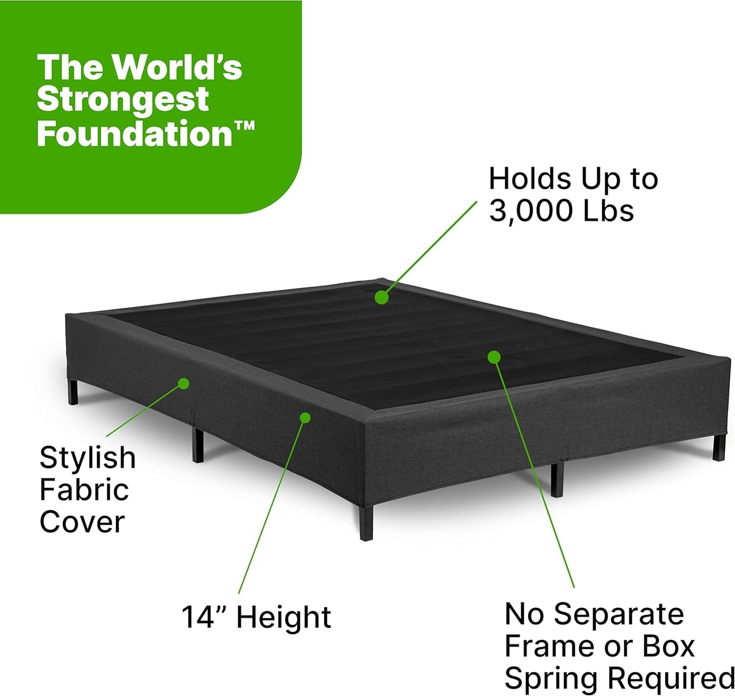 Ghostbed Mattress Foundation & Box Spring in One - Metal Platform Bed Frame with Steel Slat Support, Fabric Cover & Headboard Brackets - California King Bed Frames Bedroom Furniture Beds Frames & Bases Furniture Home & Kitchen