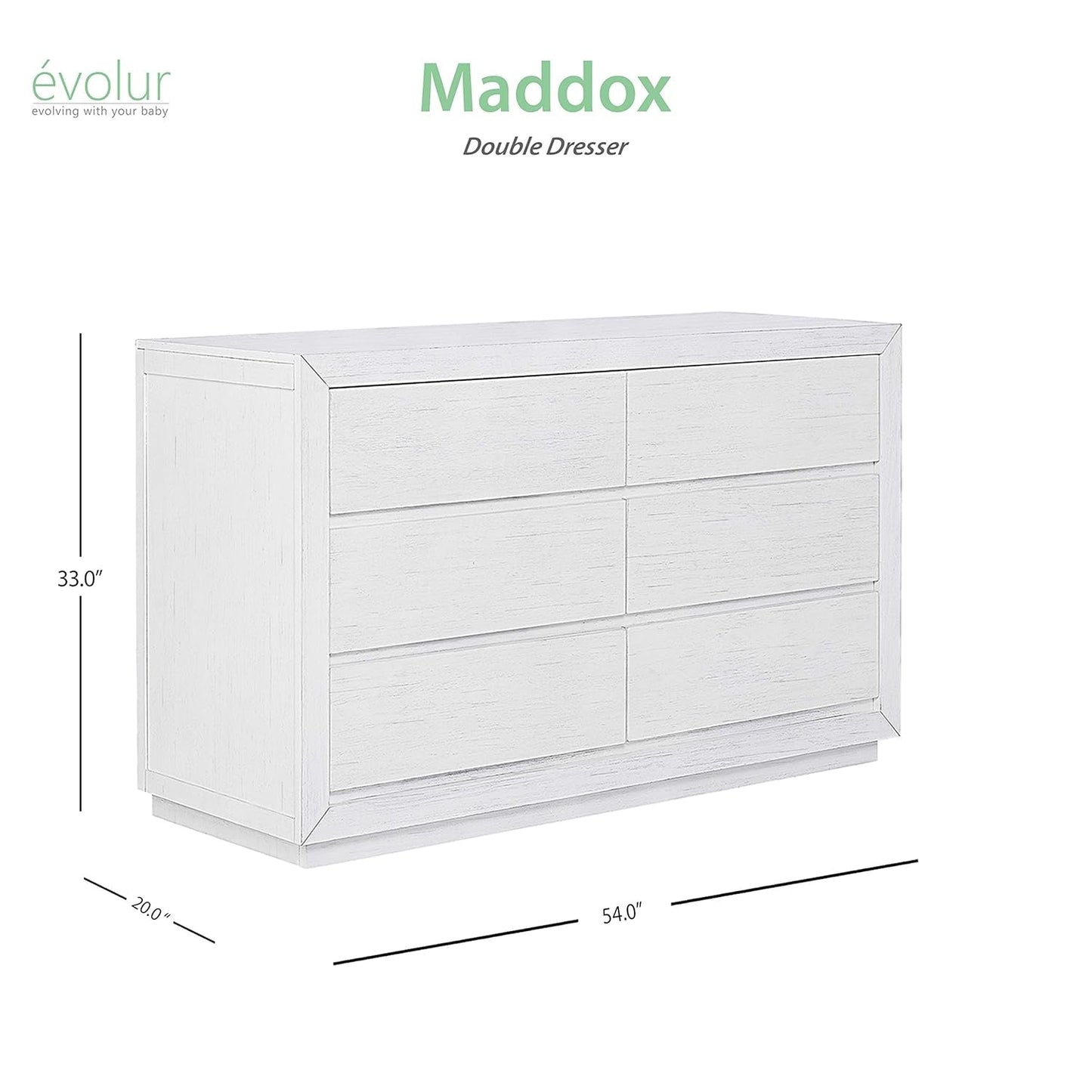 Evolur Maddox Double Dresser, Weathered White Bedroom Furniture Dressers Furniture Home & Kitchen