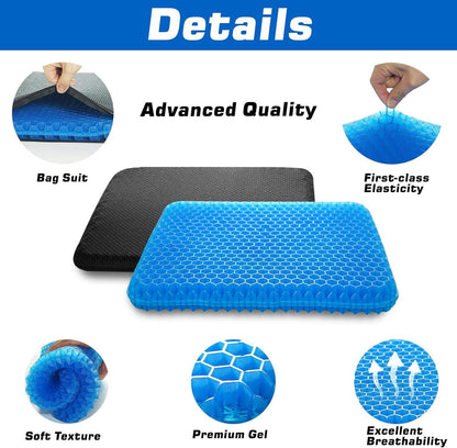 Gel Seat Cushion (Blue) for Office Chair, Wheelchair, Car, Double Decker Office Seat Pad with Non-Slip Cover Breathable for Sciatica and Tailbone Pain Relief (Black - Square Seat Cushion) Back & Seat Cushions Furniture Accessories Office Furniture & Lighting Office Products