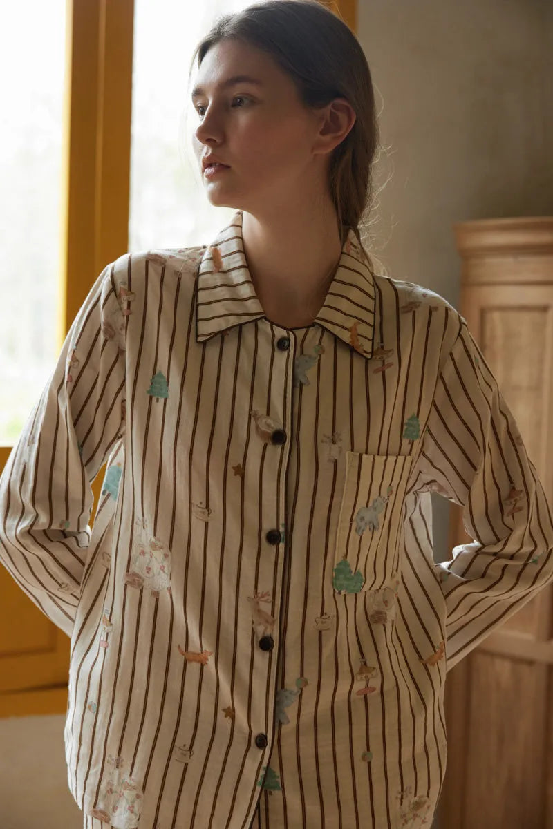 Soft Whimsical Striped Double Gauze Pajama Set