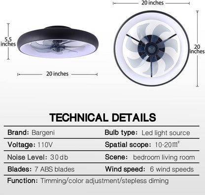 Femony Ceiling Fans with Light,20" Dimmable Modern Ceiling Fans with Lights and Remote,3 Light Color Change/6-Speed/Timing Setting,Flush Mount Ceiling Fan for Bedroom,Matte Black Finish Ceiling Fans Ceiling Fans & Accessories Lighting & Ceiling Fans Tools & Home Improvement