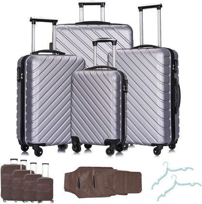 Apelila Hardshell Luggage ABS Luggages Sets with Spinner Wheels Hard Shell Spinner Carry on Suitcase(Silver, 4 PCS) Clothing Luggage Luggage & Travel Gear Luggage Sets Shoes & Jewelry