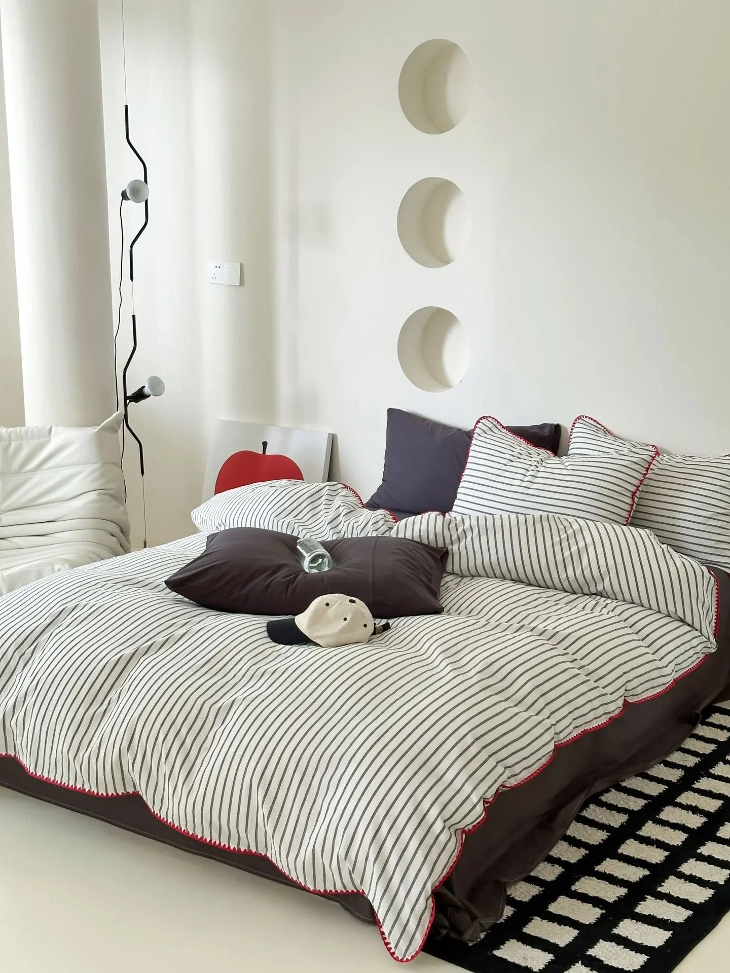 Soft Scalloped Striped Cotton Bedding Set