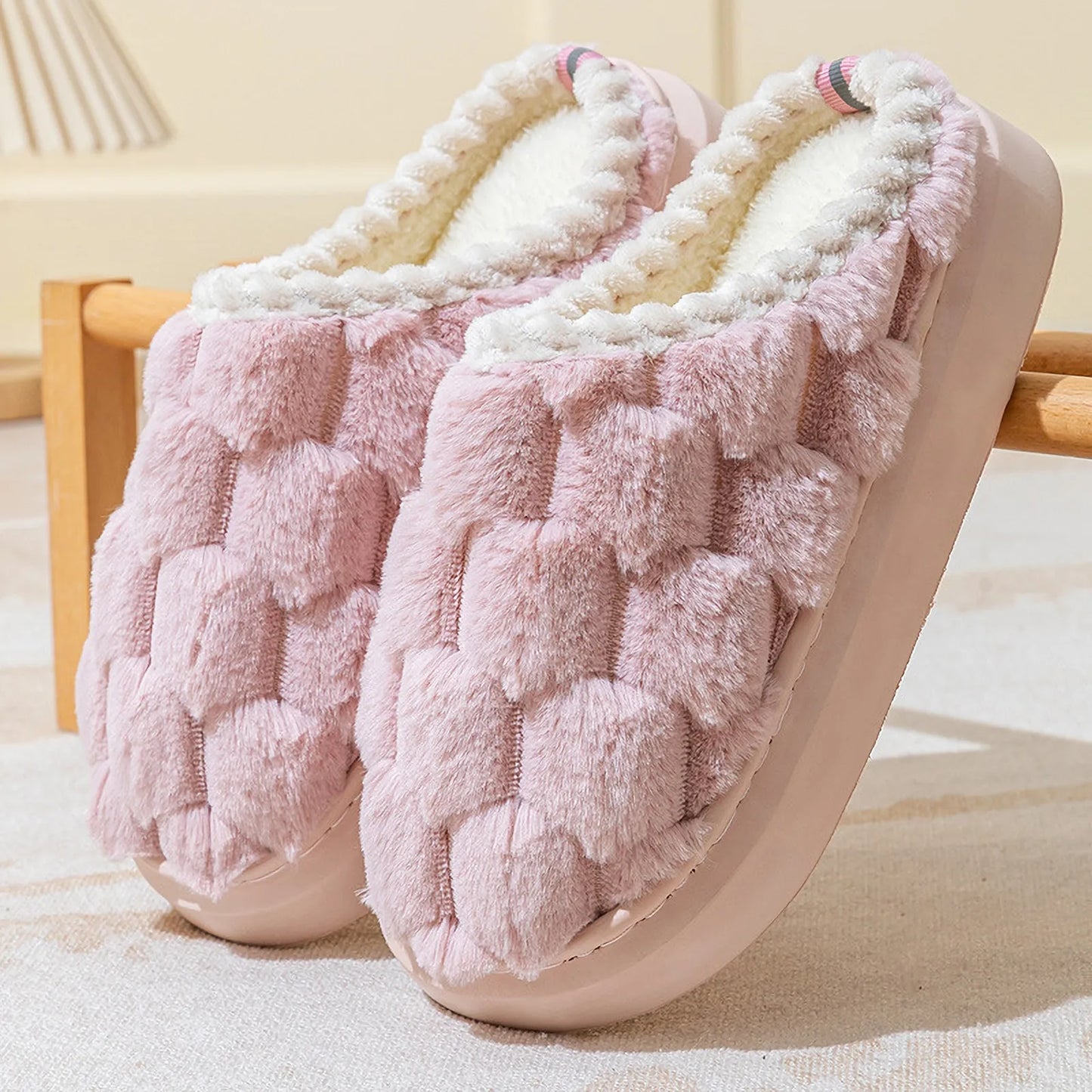 Plush Textured Cube Faux Fur House Slippers