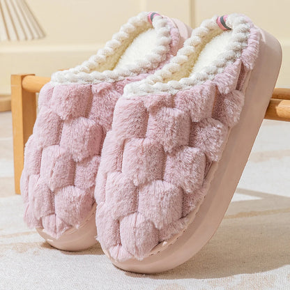 Plush Textured Cube Faux Fur House Slippers