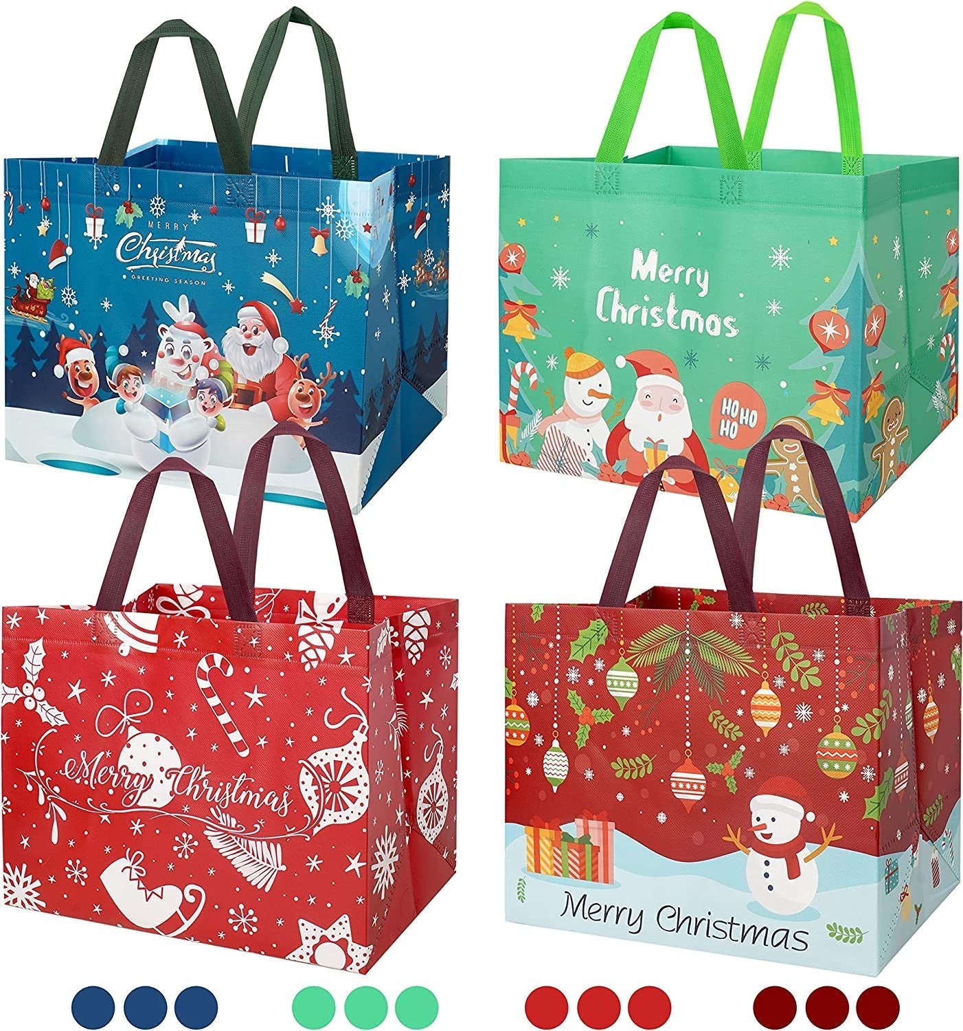 ANOTION Christmas Gift Bags, 12 Pack Large Christmas Goodie Bag Christmas Tote Bags with Handle, Reusable Xmas Bags Grocery Shopping Totes for Holiday Xmas 12.8" X 9.6" X 6.7" Home & Kitchen Kitchen & Dining Luggage & Bags Reusable Grocery Bags Shopping Totes Storage & Organization Travel & To-Go Food Containers