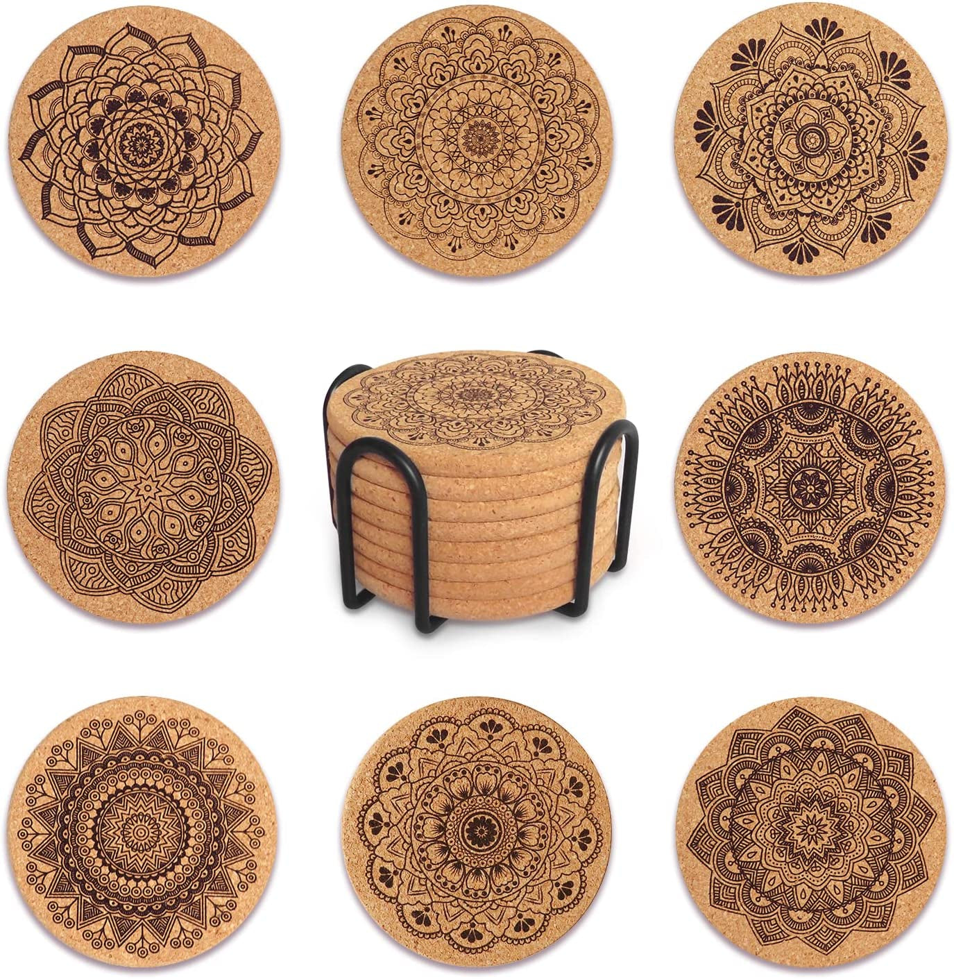 Coomin Cork Coasters, 8 Pcs Extra Thick Cork Coasters with Holder, Farmhouse Coasters for Coffee Table, Wooden Table, Heat-Resistant Coasters for Drinks Bar Tools Bar Tools & Drinkware Coasters Dining & Entertaining Home & Kitchen Kitchen & Dining