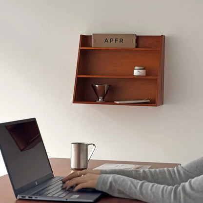 Natural Grain Slanted Wood Wall Shelf
