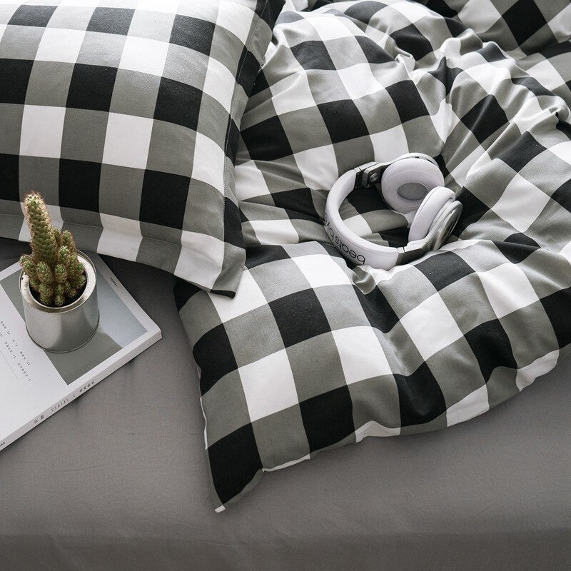 Heavy Grid Bedding Set bed sheet bedsheets grey grid SUB CATEGORY_Bedding Sets