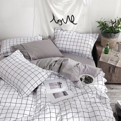 Plain Grid Bedding Set AESTHETIC_Indie bed sheet bedsheets grey grid SUB CATEGORY_Bedding Sets