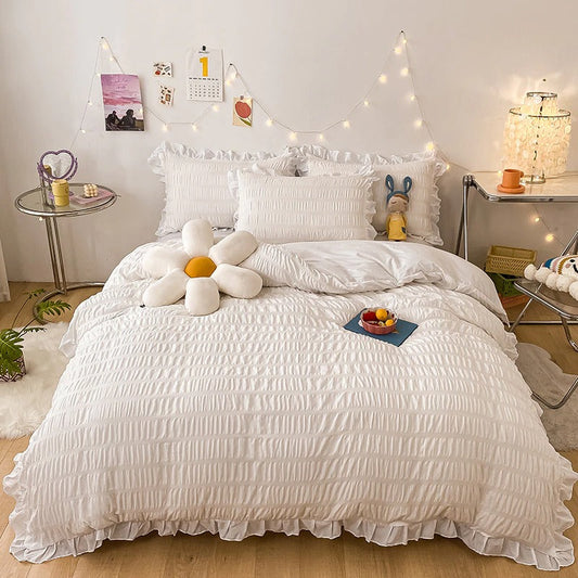 Ribbed Softie Bedding Set AESTHETIC_Boho AESTHETIC_Soft Girl bed sheet bedsheets ruffles SUB CATEGORY_Bedding Sets white