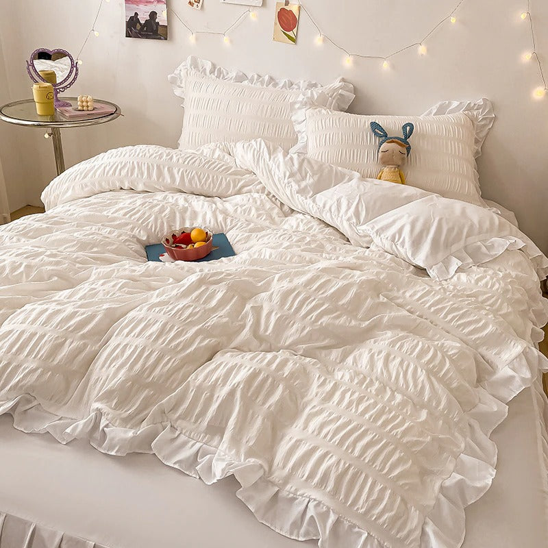 Ribbed Softie Bedding Set AESTHETIC_Boho AESTHETIC_Soft Girl bed sheet bedsheets ruffles SUB CATEGORY_Bedding Sets white