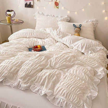 Ribbed Softie Bedding Set AESTHETIC_Boho AESTHETIC_Soft Girl bed sheet bedsheets ruffles SUB CATEGORY_Bedding Sets white