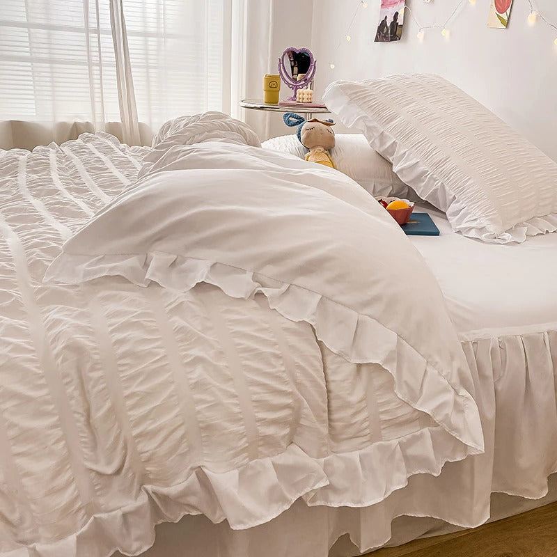 Ribbed Softie Bedding Set AESTHETIC_Boho AESTHETIC_Soft Girl bed sheet bedsheets ruffles SUB CATEGORY_Bedding Sets white