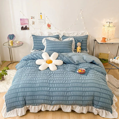 Ribbed Softie Bedding Set AESTHETIC_Boho AESTHETIC_Soft Girl bed sheet bedsheets ruffles SUB CATEGORY_Bedding Sets white