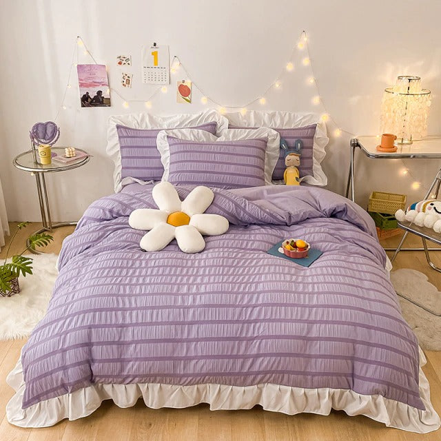 Ribbed Softie Bedding Set AESTHETIC_Boho AESTHETIC_Soft Girl bed sheet bedsheets ruffles SUB CATEGORY_Bedding Sets white