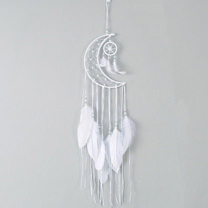 White Moon Feather Dreamcatcher AESTHETIC_Boho SUB CATEGORY_Wall Decor