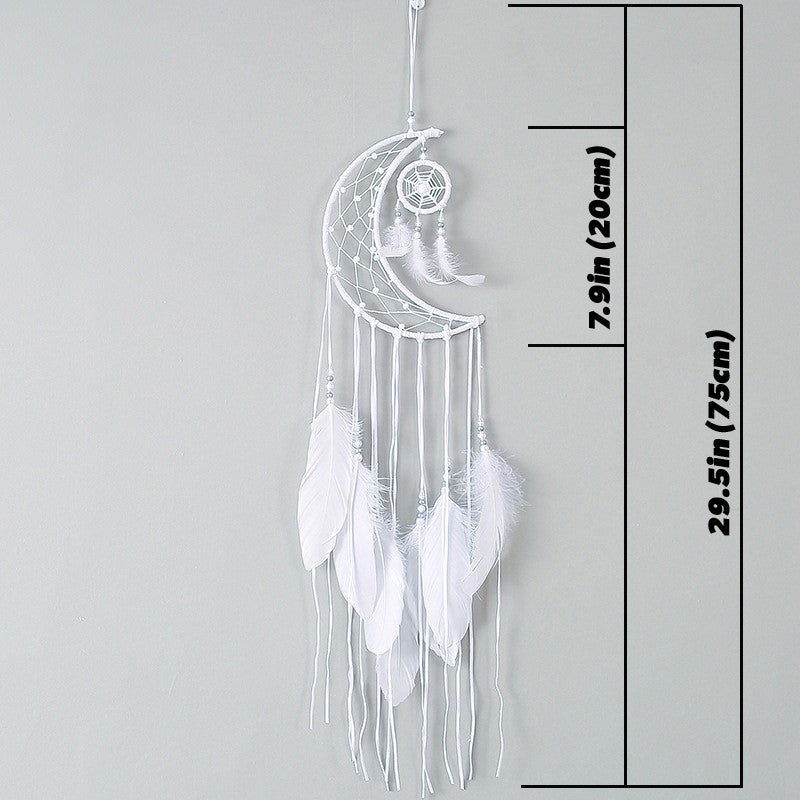 White Moon Feather Dreamcatcher AESTHETIC_Boho SUB CATEGORY_Wall Decor