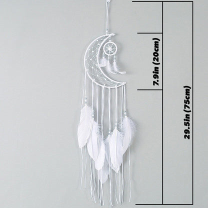 White Moon Feather Dreamcatcher AESTHETIC_Boho SUB CATEGORY_Wall Decor