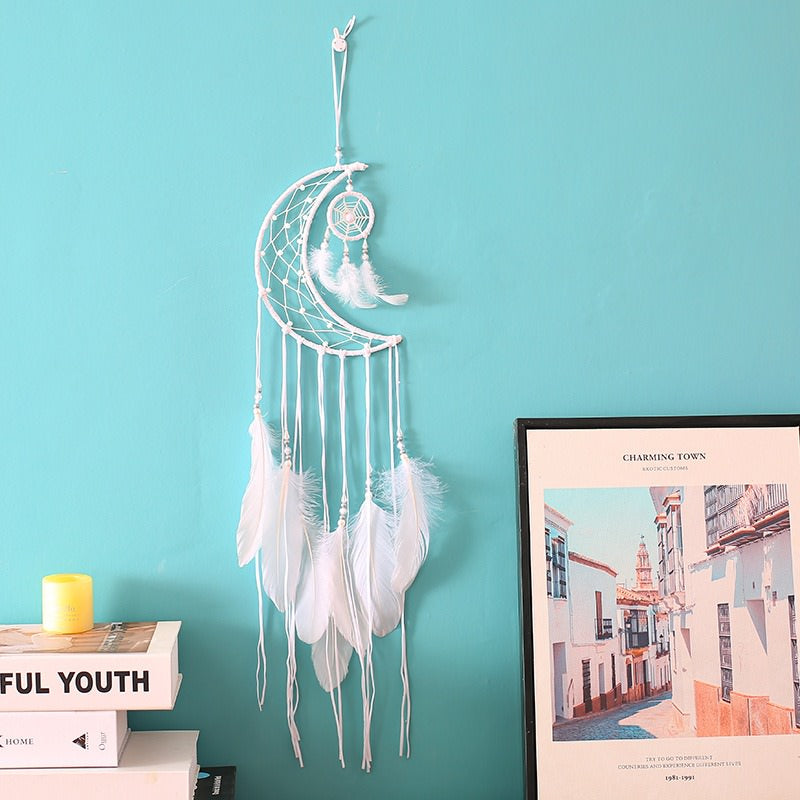 White Moon Feather Dreamcatcher AESTHETIC_Boho SUB CATEGORY_Wall Decor