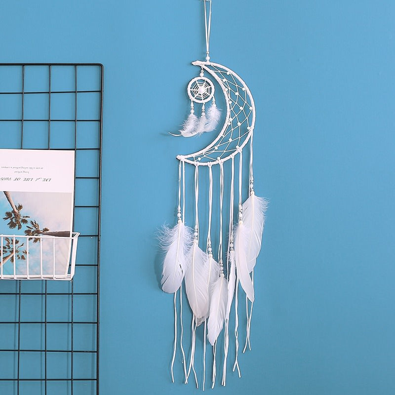 White Moon Feather Dreamcatcher AESTHETIC_Boho SUB CATEGORY_Wall Decor