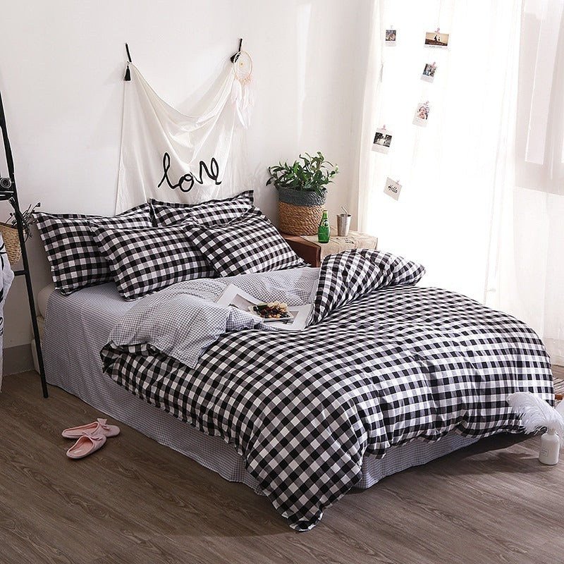 Black Plaid Bedding Set bed sheet bedsheets grey grid SUB CATEGORY_Bedding Sets