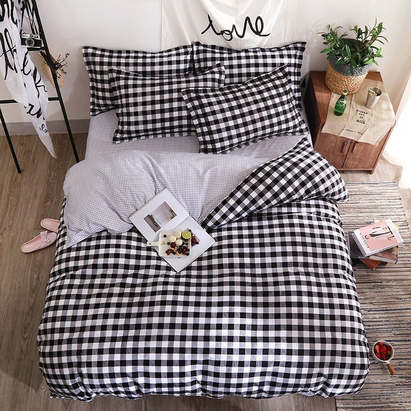 Black Plaid Bedding Set bed sheet bedsheets grey grid SUB CATEGORY_Bedding Sets