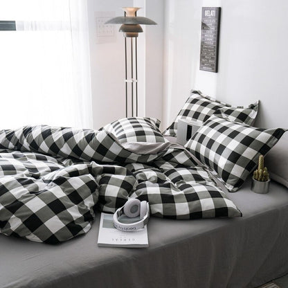 Heavy Grid Bedding Set bed sheet bedsheets grey grid SUB CATEGORY_Bedding Sets