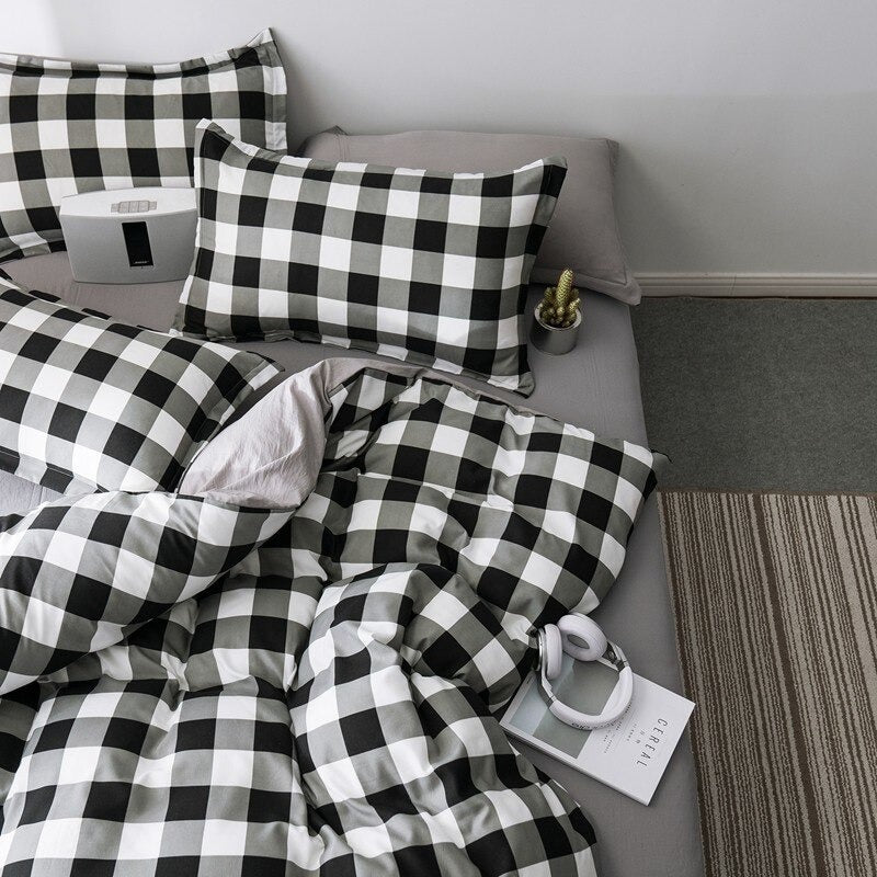 Heavy Grid Bedding Set bed sheet bedsheets grey grid SUB CATEGORY_Bedding Sets