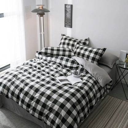 Heavy Grid Bedding Set bed sheet bedsheets grey grid SUB CATEGORY_Bedding Sets