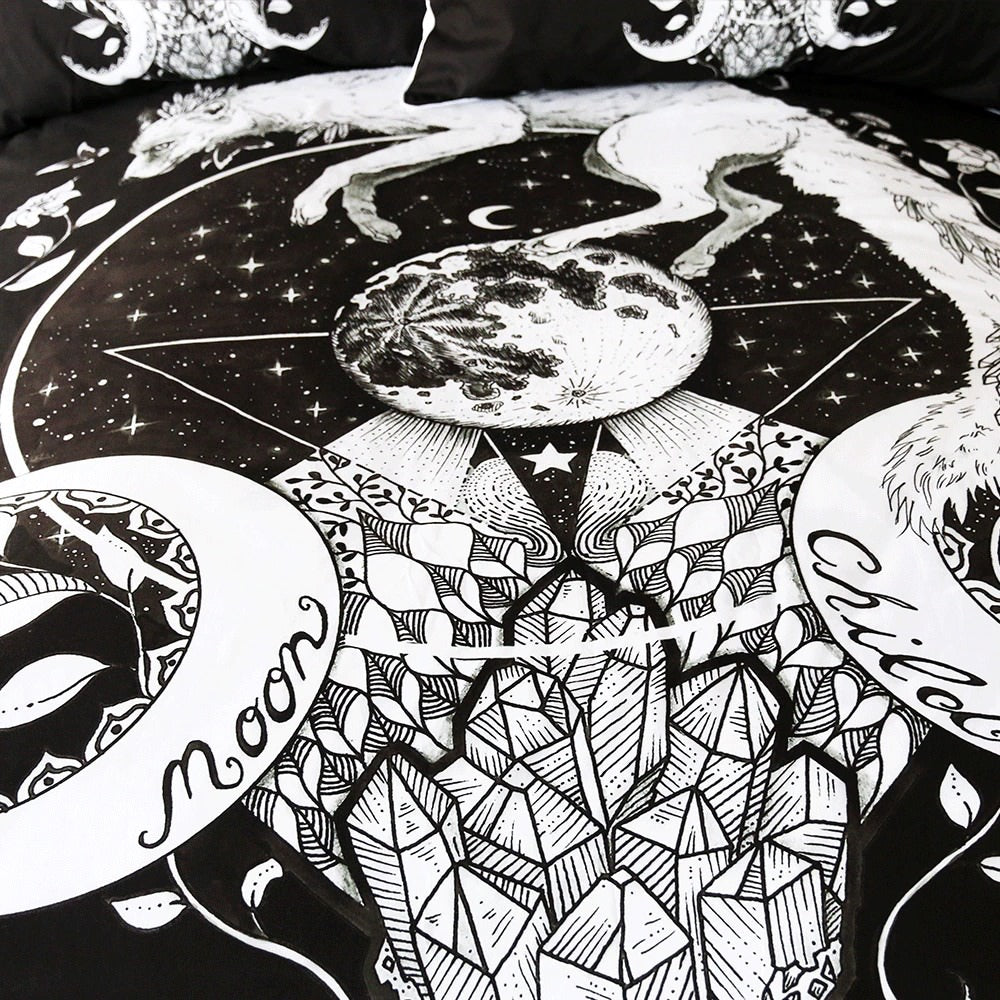 Moon Child Bedding Set AESTHETIC_Witchcore bed sheet bedsheets black SUB CATEGORY_Bedding Sets