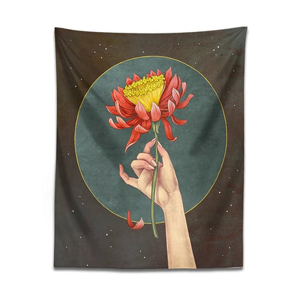 The Red Flower Tapestry floral moon