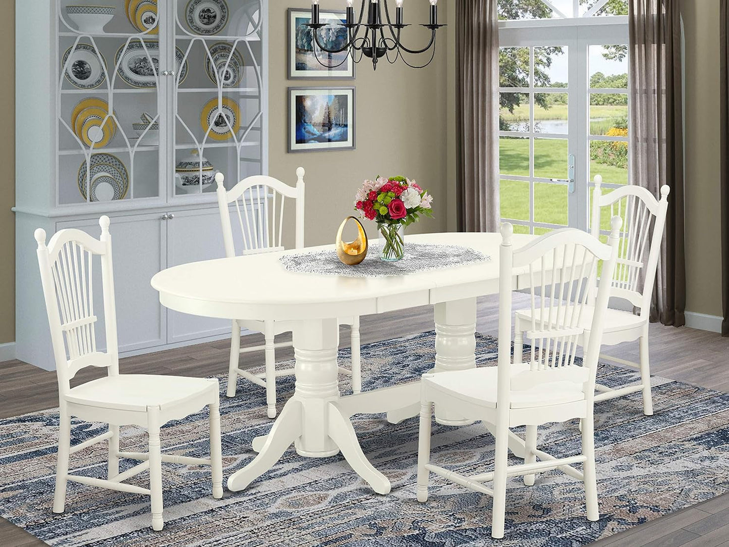 East West Furniture Vancouver 7 Piece Modern Set Consist of an Oval Wooden Table with Butterfly Leaf and 6 Dining Room Chairs, 40X76 Inch, Linen White Dining Room Furniture Furniture Home & Kitchen Table & Chair Sets