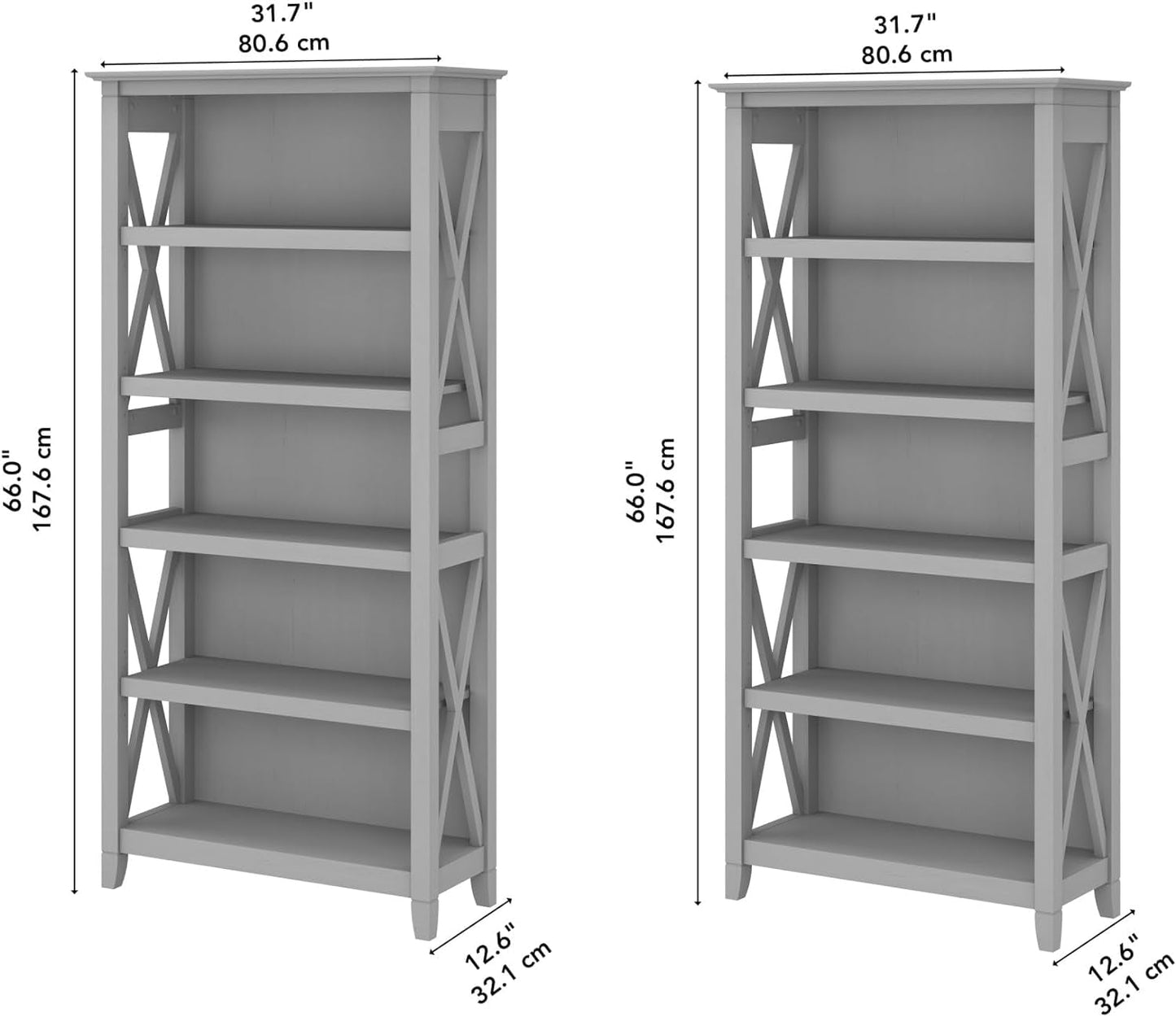 Bush Furniture 046CG Key West 5-Shelf 66-Inch H Bookcase Set, Cape Cod Gray Bookcases Furniture Home & Kitchen Home Office Furniture