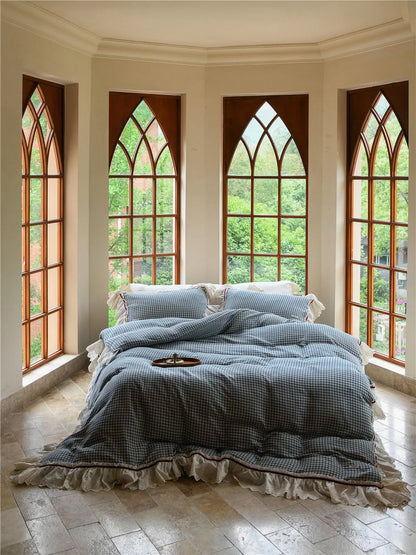 Lace Ruffle Gingham Washed Cotton Bedding Set