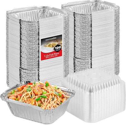 Small Aluminum Pans Take Out Containers (50 Pack) 50 Foil Oblong Pans and 50 Cardboard Lids - 1 Lb Tin Pans - Disposable Food Storage Containers for Cooking, Baking and Meal Prep Cookware Disposable Cookware Home & Kitchen Kitchen & Dining