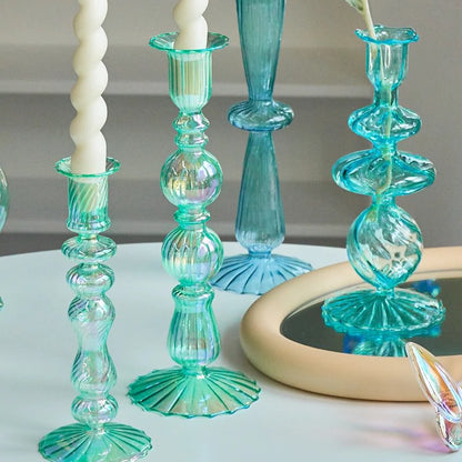 Aqua Blue Glass Candle Holder blown glass candle holder set candleholder