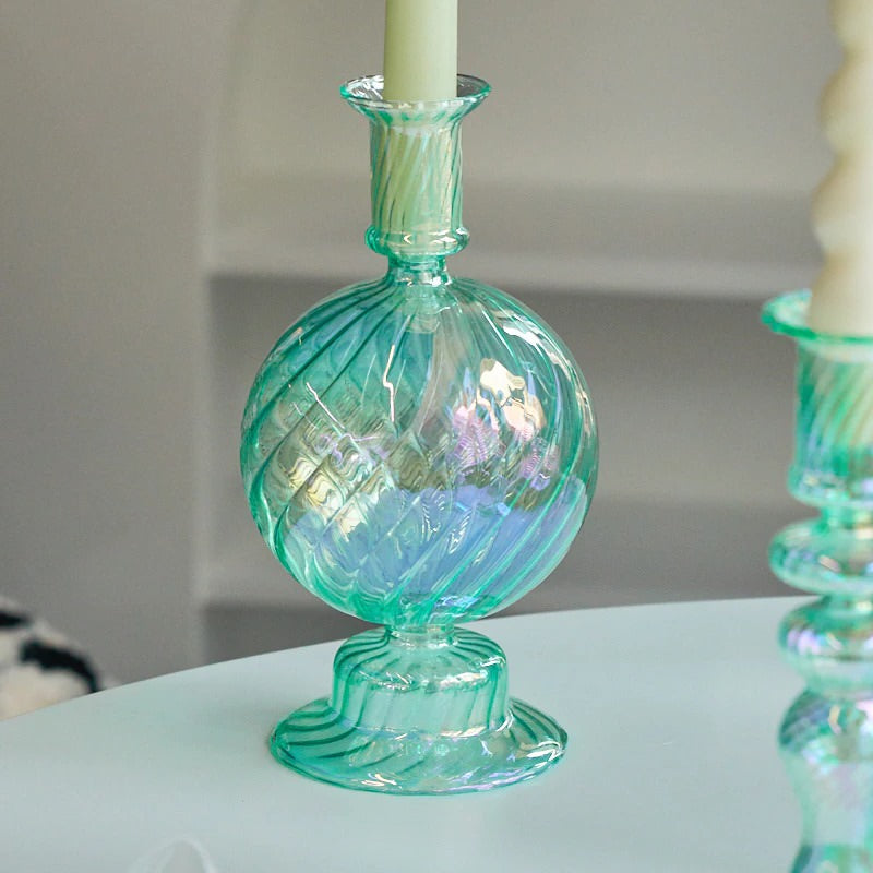 Aqua Blue Glass Candle Holder blown glass candle holder set candleholder