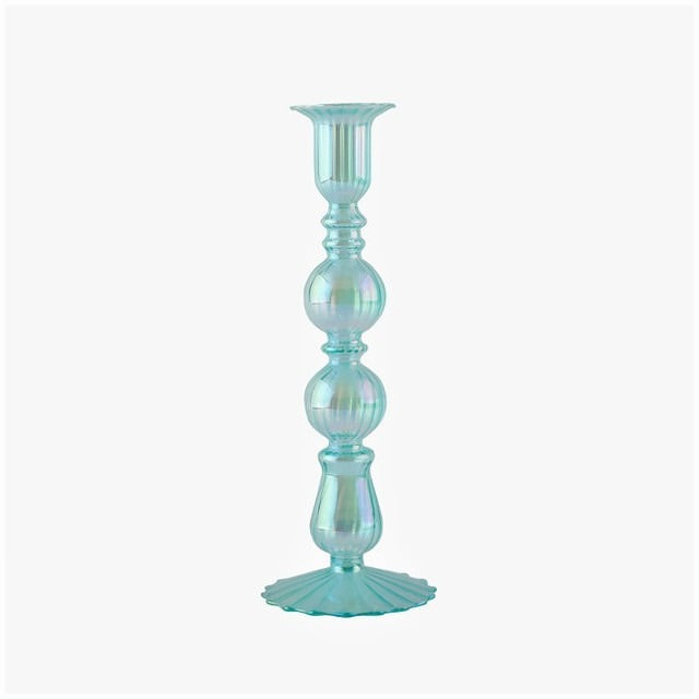 Aqua Blue Glass Candle Holder blown glass candle holder set candleholder